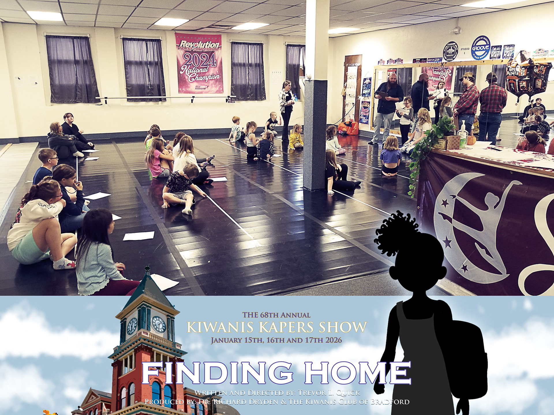 Image of Trevor Quick working with a group of auditioning children on what will be expected of them for the 68th Annual Kiwanis Kapers | Kiwanis Club of Bradford