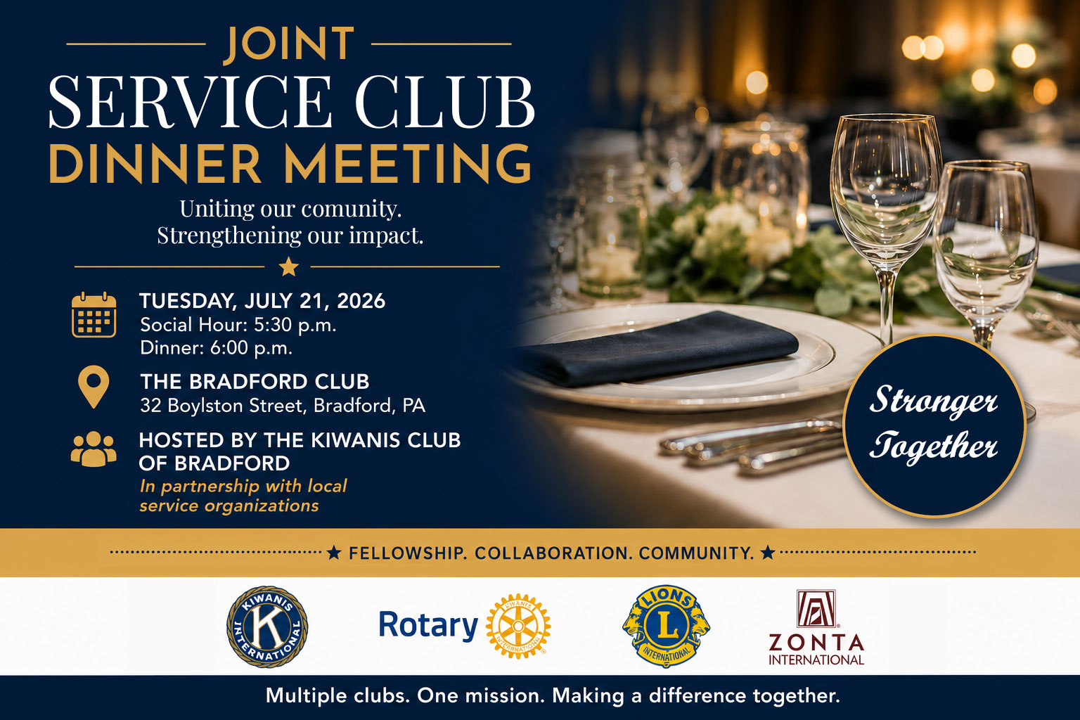 Joint Service Club Dinner Meeting | Kiwanis Club of Bradford